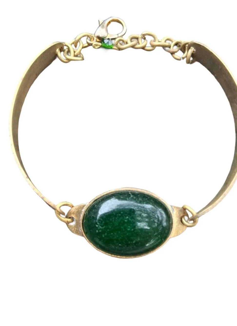 Vintage Green Aventurine Gemstone Jewelry Set Gold Tone Necklace Ring Bracelet